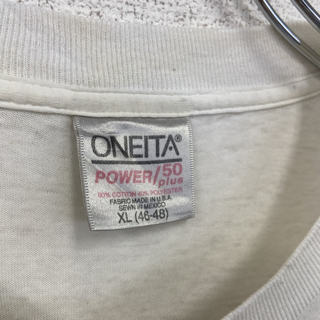 90s　ONEITA　オニータ　半袖プリントTシャツ　ヴィンテージ　シングルステッチ　白　ホワイト　XLサイズ