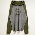 古着 used　LEVIS　リーバイス　長袖プリントパーカー　スウェットフーディー　ラグラン袖　バイカラー　緑　グレー　XLサイズ