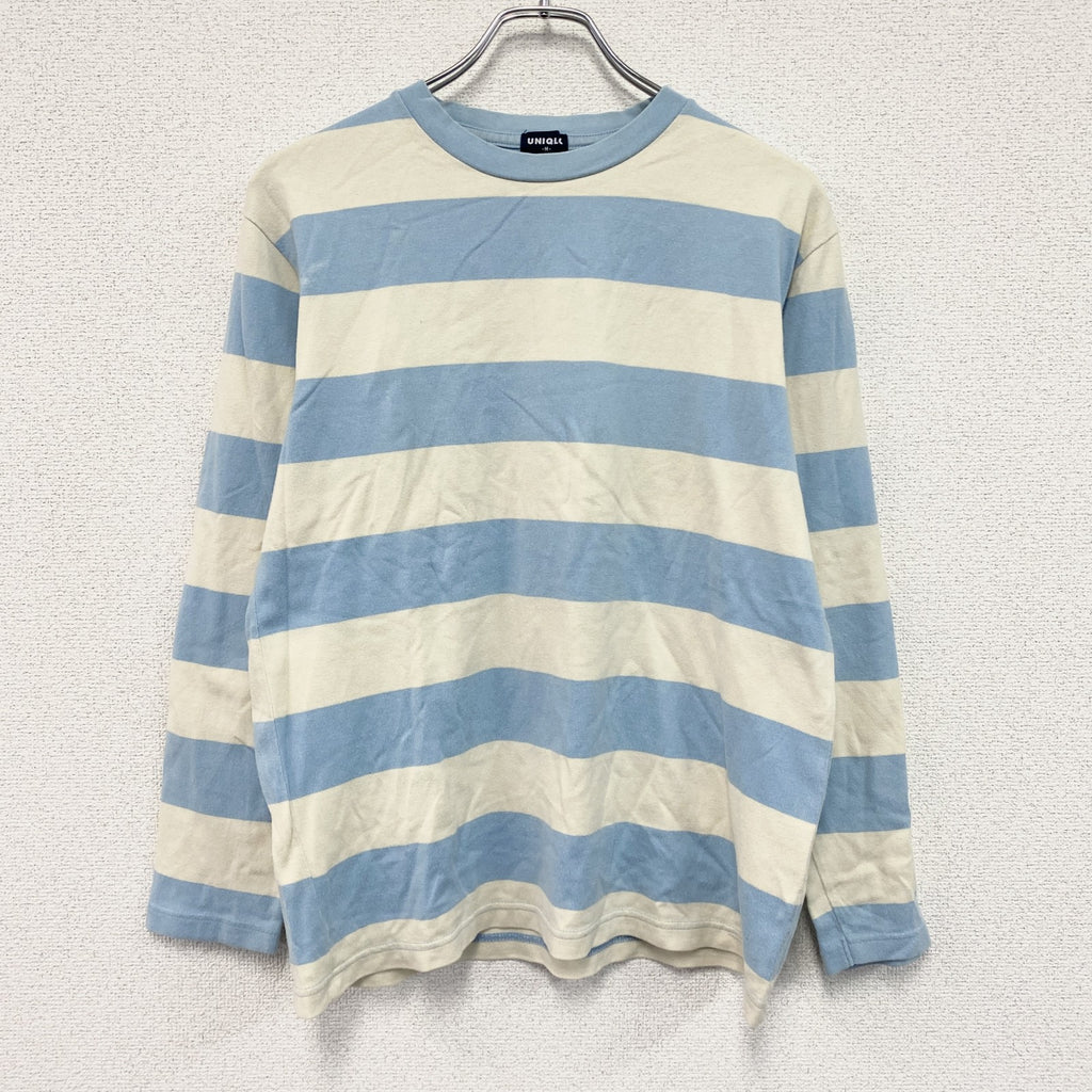OLD UNIQLO　オールドユニクロ　長袖Tシャツ/ロンT　ボーダー　水色　ライトブルー　ベージュ　Mサイズ　