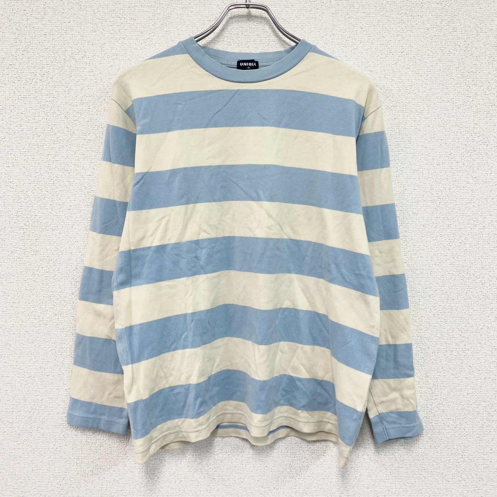 OLD UNIQLO　オールドユニクロ　長袖Tシャツ/ロンT　ボーダー　水色　ライトブルー　ベージュ　Mサイズ　