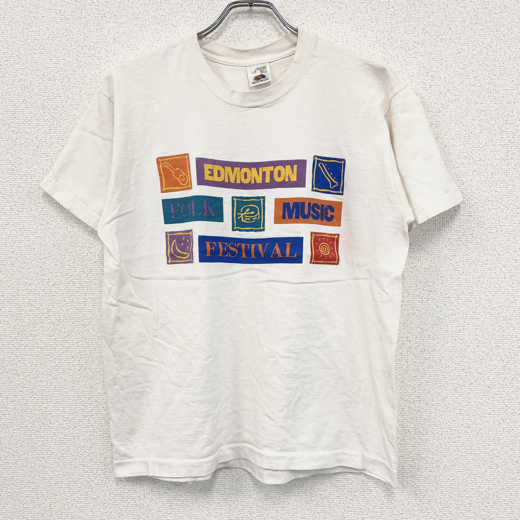 90s　FRUIT OF THE LOOM　半袖プリントTシャツ　ヴィンテージ　シングルステッチ　白　Lサイズ