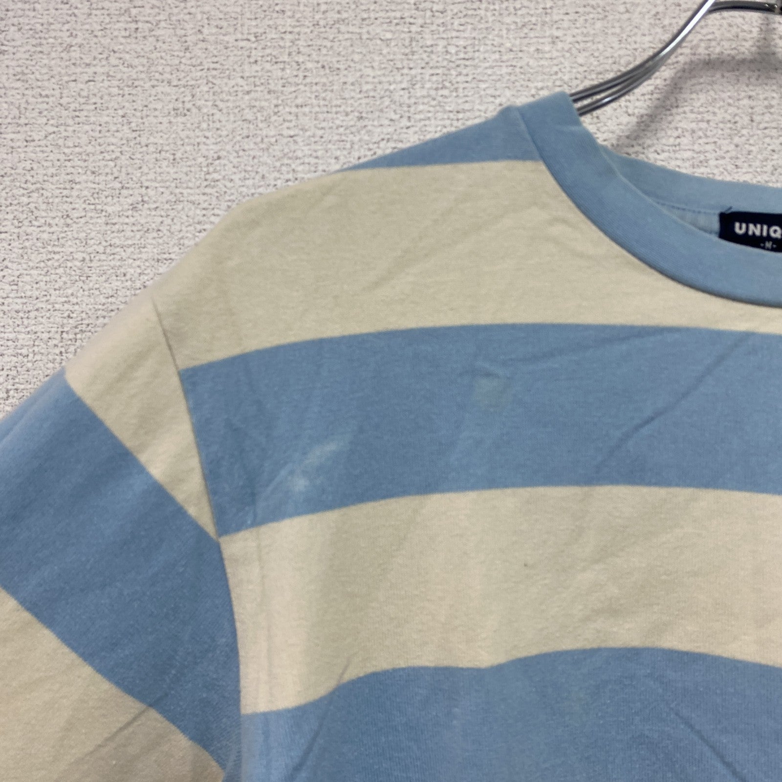 OLD UNIQLO　オールドユニクロ　長袖Tシャツ/ロンT　ボーダー　水色　ライトブルー　ベージュ　Mサイズ　