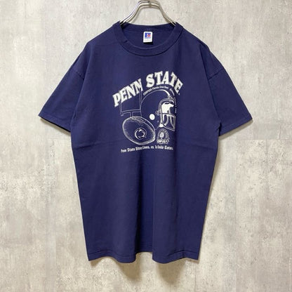古着 used　90s　USA製　RUSSELL ラッセル　半袖カレッジプリントTシャツ　ネイビー　ヴィンテージ　Lサイズ