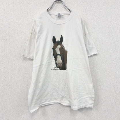 00s　GILDAN　ギルダン　半袖プリントTシャツ　アニマルT　馬　ヴィンテージ　白　ホワイト　XLサイズ