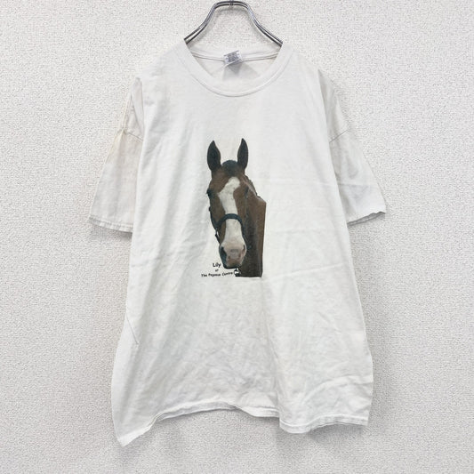 00s　GILDAN　ギルダン　半袖プリントTシャツ　アニマルT　馬　ヴィンテージ　白　ホワイト　XLサイズ