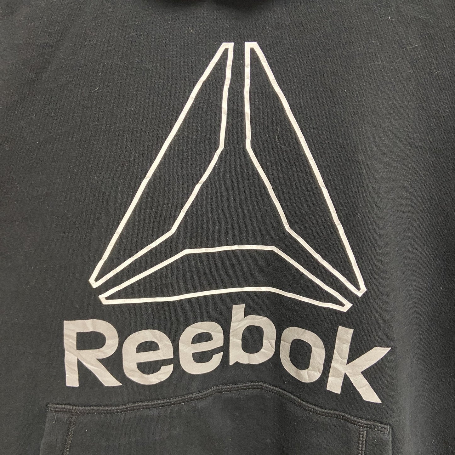 古着 used　Reebok　リーボック　長袖フロントプリントパーカー　スウェットフーディー　黒　ブラック　秋冬服　Lサイズ