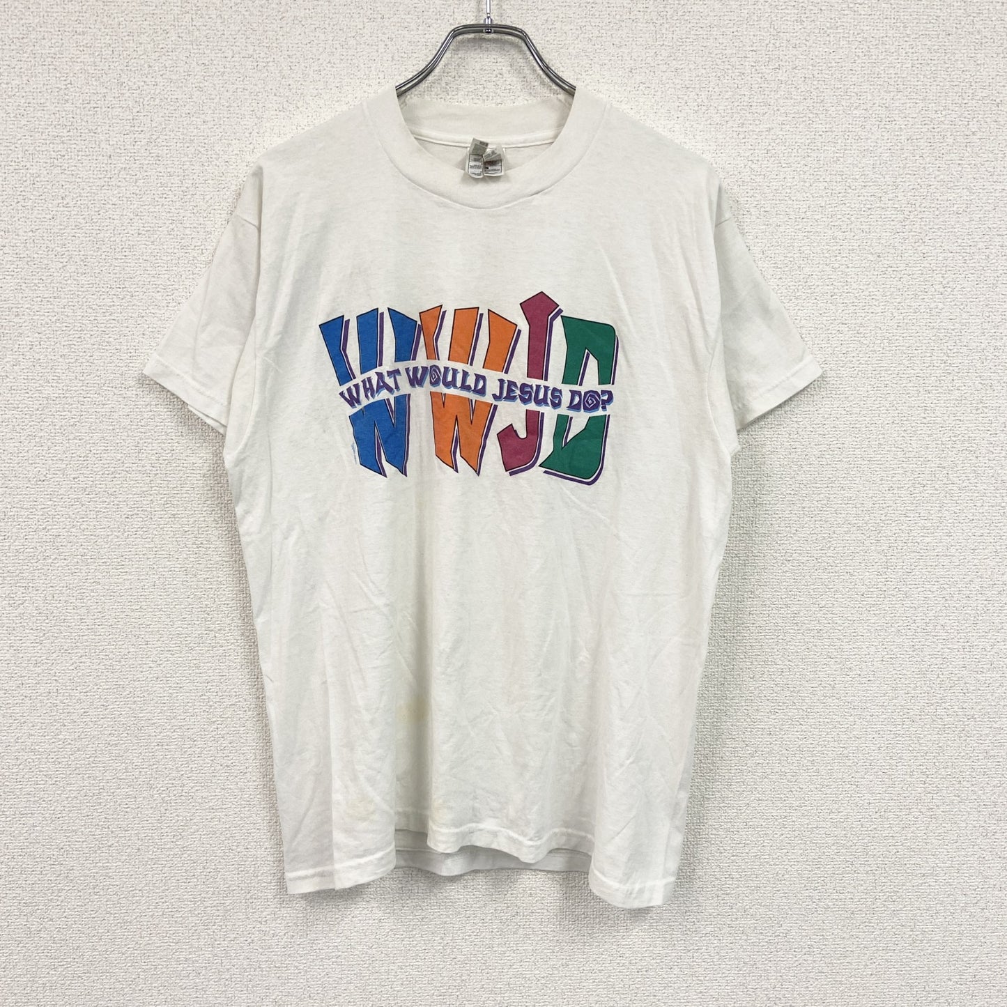 90s～　FRUIT OF THE LOOM　フルーツオブザルーム　WWJD　半袖プリントTシャツ　白　ホワイト　XLサイズ