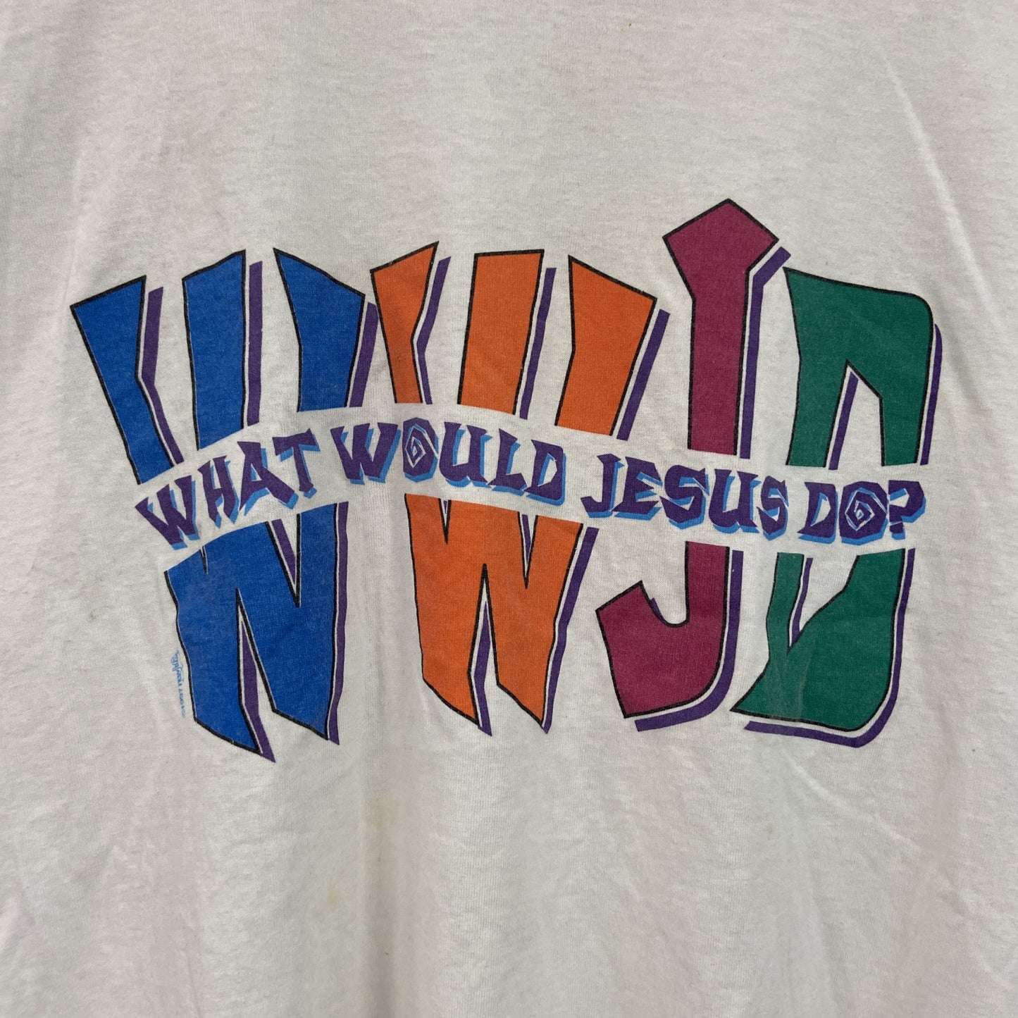 90s～　FRUIT OF THE LOOM　フルーツオブザルーム　WWJD　半袖プリントTシャツ　白　ホワイト　XLサイズ