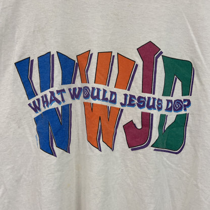 90s～　FRUIT OF THE LOOM　フルーツオブザルーム　WWJD　半袖プリントTシャツ　白　ホワイト　XLサイズ