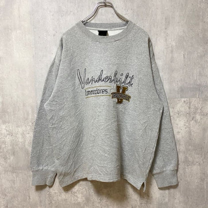 古着 used　長袖刺繍カレッジロゴスウェット　トレーナー　グレー　ヴァンダービルト大学　クルーネック　レトロデザイン　Lサイズ
