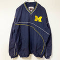 古着 used　58 SPORTS　長袖ナイロンプルオーバー　ロゴ刺繍　Vネック　MICHIGAN　ワッペン　ネイビー　Mサイズ