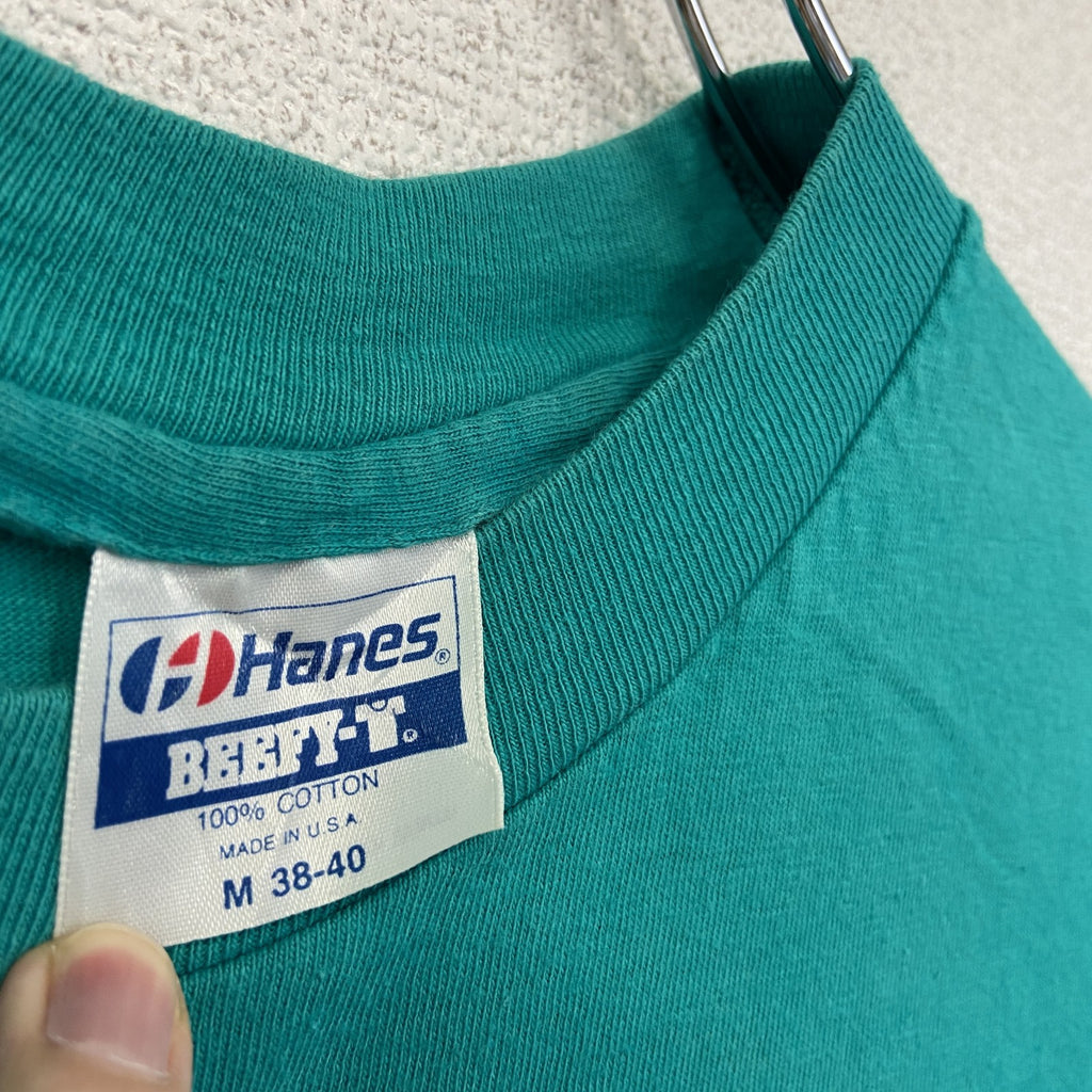 90s　Hanes　ヘインズ　長袖プリントTシャツ　ヴィンテージ　グリーン　Mサイズ