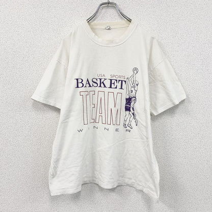 90s～　CASUAL WEAR　半袖Tシャツ　Basketball　バスケットボール　白　ホワイト　Lサイズ