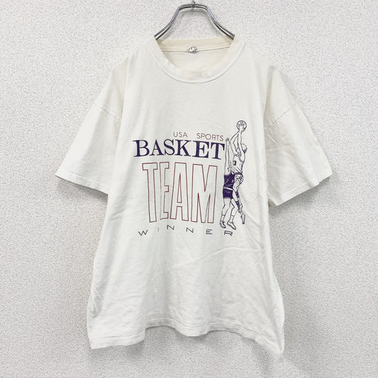 90s～　CASUAL WEAR　半袖Tシャツ　Basketball　バスケットボール　白　ホワイト　Lサイズ
