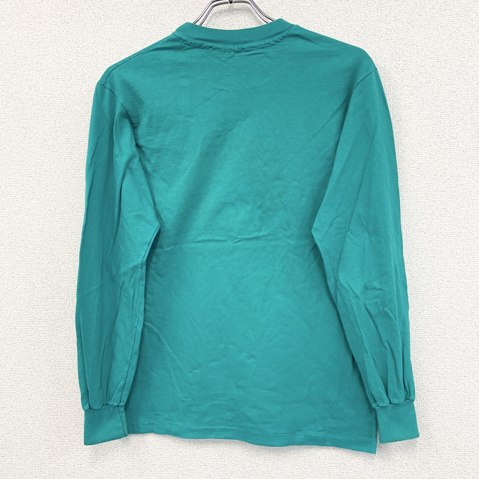 90s　Hanes　ヘインズ　長袖プリントTシャツ　ヴィンテージ　グリーン　Mサイズ