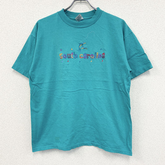 90s　Desert Heat　半袖プリントアニマルTシャツ　刺繍ロゴ　シングルステッチ　ヴィンテージ　水色　ブルー　Lサイズ