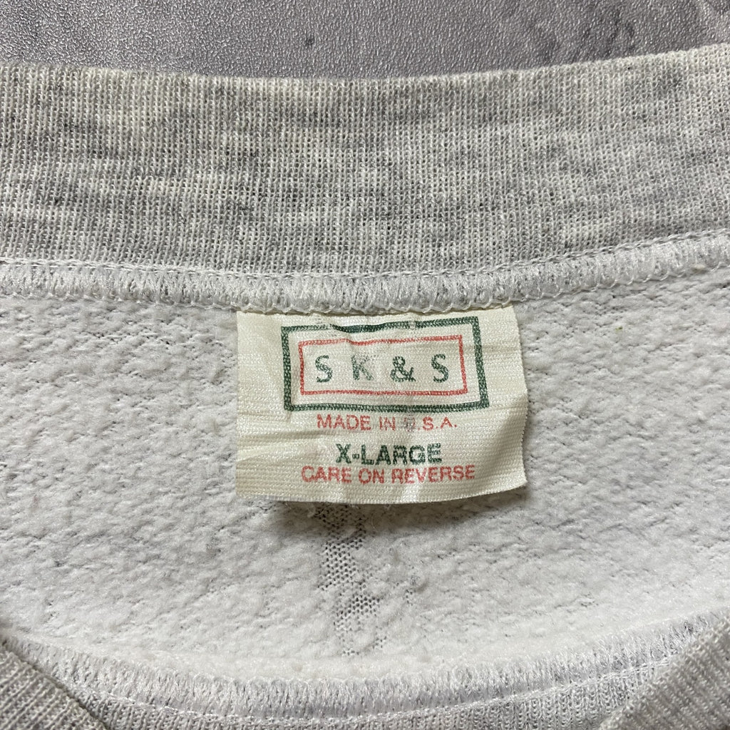 古着 used　SK&S　USA製　長袖ボーダープリントスウェット　白　ホワイト　グレー　ワシントン　レトロデザイン　XLサイズ