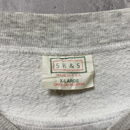 古着 used　SK&S　USA製　長袖ボーダープリントスウェット　白　ホワイト　グレー　ワシントン　レトロデザイン　XLサイズ