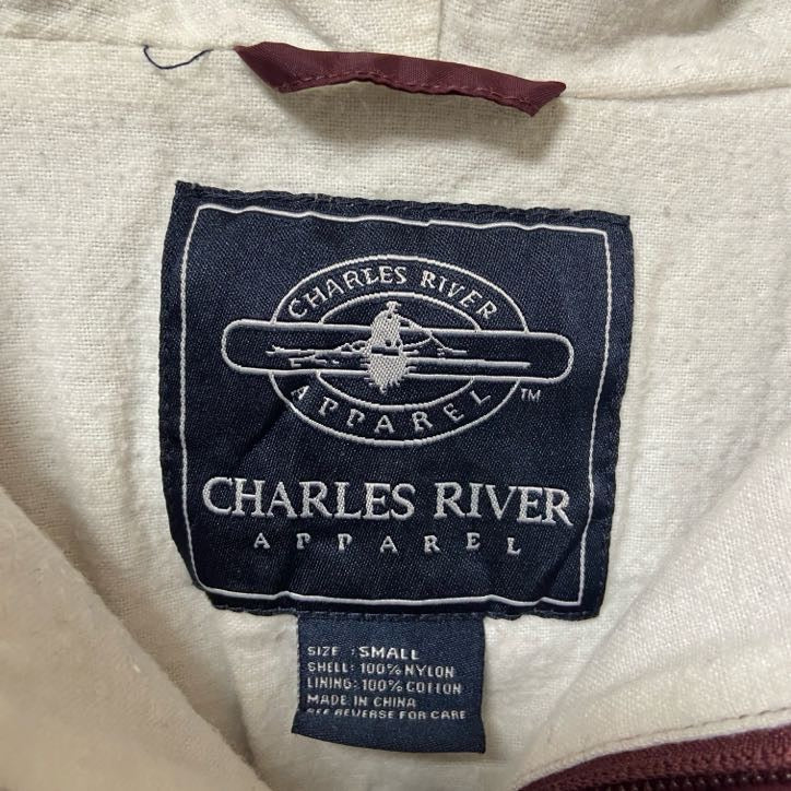 古着 used　CHARLES RIVER　長袖ハーフジップナイロンジャケット　プルオーバー　バックプリント　ワンポイント刺繍