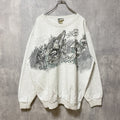 古着 used　90s　NORTHERN ELEMENTS　長袖アニマル柄プリントスウェット　霜降りカラー　動物　狼　レトロ