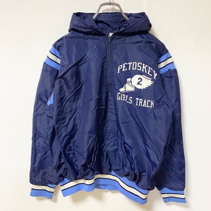古着 used　RUSSELL ATHLETIC ラッセルアスレティック　長袖ハーフジップナイロンジャケット　ネイビー　Mサイズ