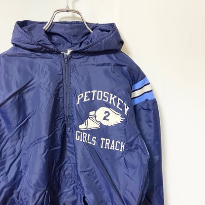 古着 used　RUSSELL ATHLETIC ラッセルアスレティック　長袖ハーフジップナイロンジャケット　ネイビー　Mサイズ