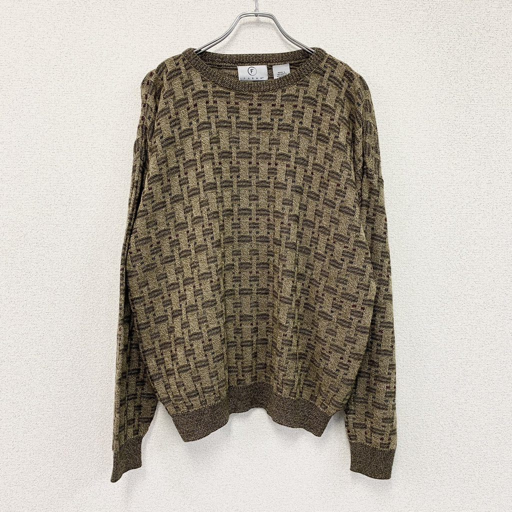 FARAH　ファーラー　アクリルニットセーター　総柄　茶色　ブラウン　Lサイズ