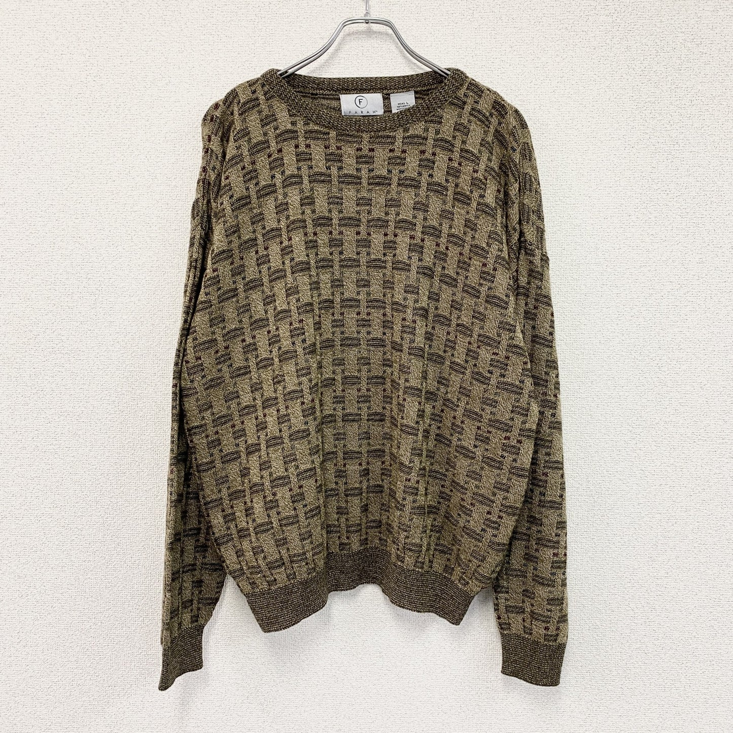 FARAH　ファーラー　アクリルニットセーター　総柄　茶色　ブラウン　Lサイズ
