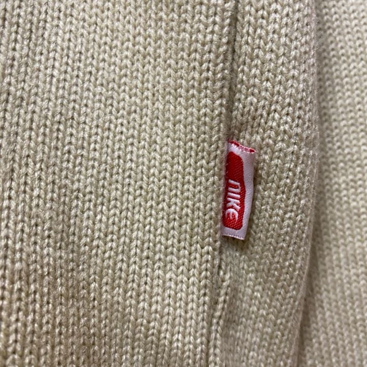 古着 used　NIKE　ナイキ　長袖ハーフジップニット　セーター　ワンポイントロゴ刺繍　ライン　ハイネック　Lサイズ