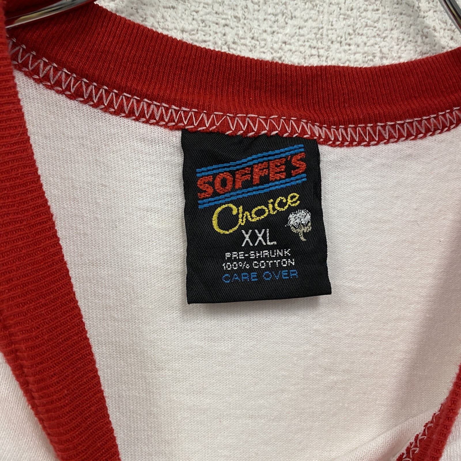 90s　SOFFE’S　半袖プリントリンガーTシャツ　ヴィンテージ　白　ホワイト　2XLサイズ