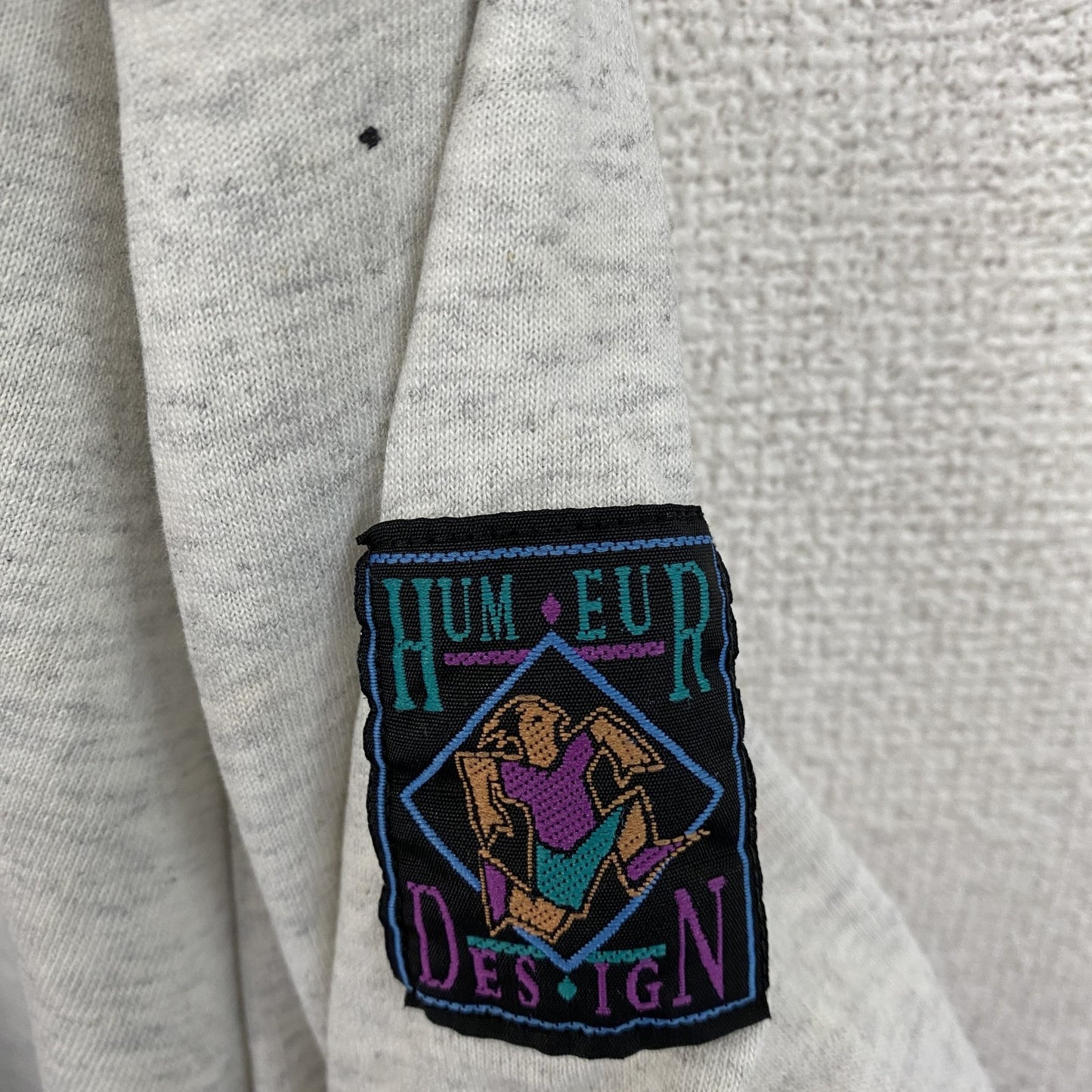 90s　HUMEUR DESIGN　半袖プリントTシャツ　スラッシュパピー　シングルステッチ　クルーネック　霜降りグレー　XLサイズ