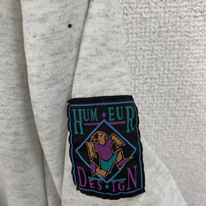 90s　HUMEUR DESIGN　半袖プリントTシャツ　スラッシュパピー　シングルステッチ　クルーネック　霜降りグレー　XLサイズ