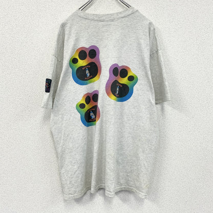 90s　HUMEUR DESIGN　半袖プリントTシャツ　スラッシュパピー　シングルステッチ　クルーネック　霜降りグレー　XLサイズ