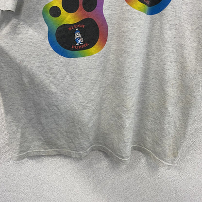 90s　HUMEUR DESIGN　半袖プリントTシャツ　スラッシュパピー　シングルステッチ　クルーネック　霜降りグレー　XLサイズ