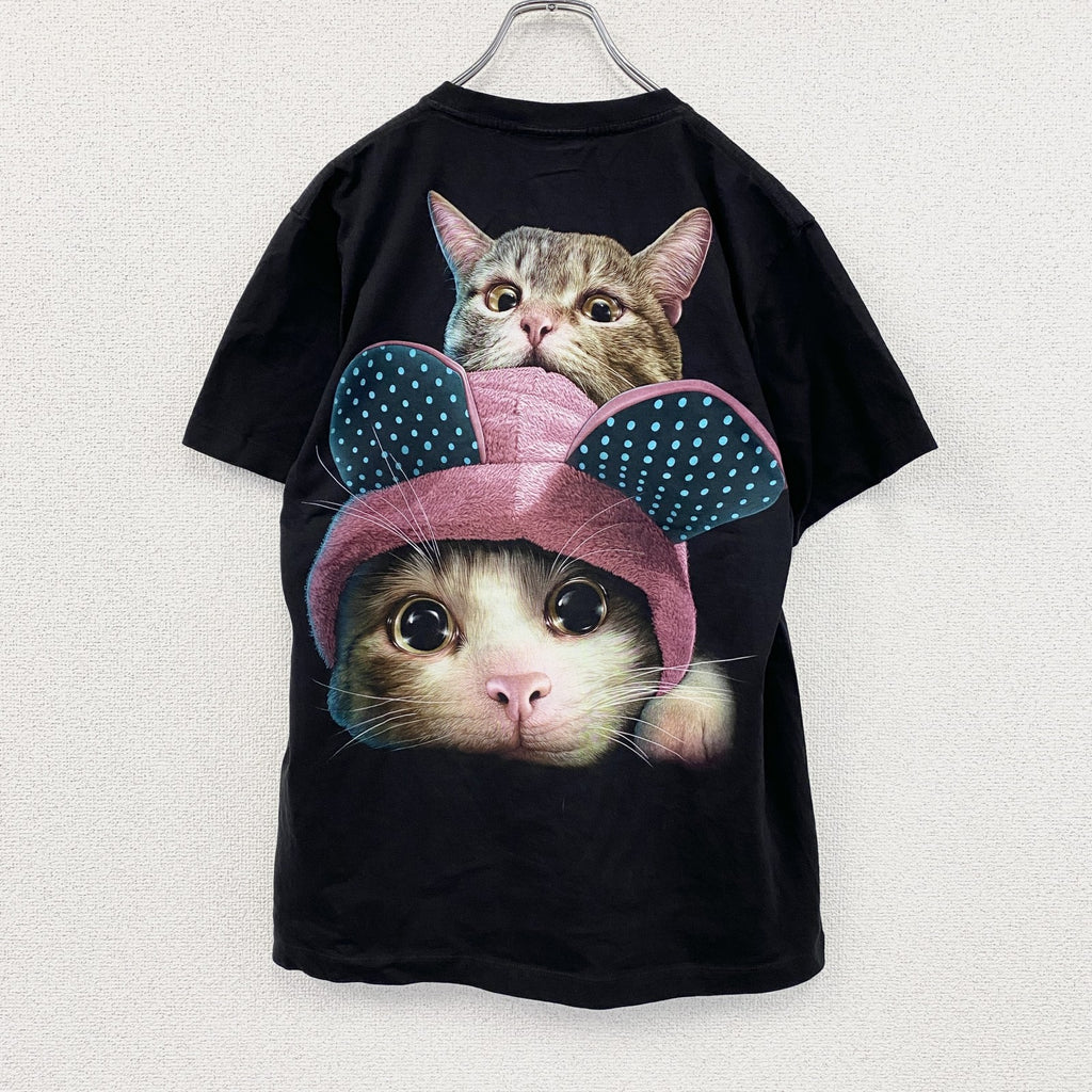 00s　Rock Chang　ロックチャン　半袖トTシャツ　アニマルT　猫　ヴィンテージ　黒　ブラック　Mサイズ