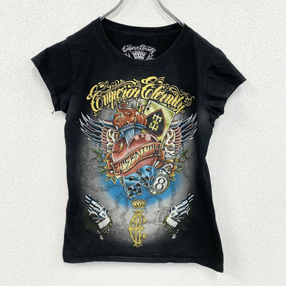 Emperor Eternity　半袖プリントTシャツ　ラメT　ギャルT　ラインストーン　y2k　黒　ブラック