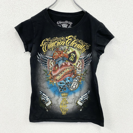 Emperor Eternity　半袖プリントTシャツ　ラメT　ギャルT　ラインストーン　y2k　黒　ブラック