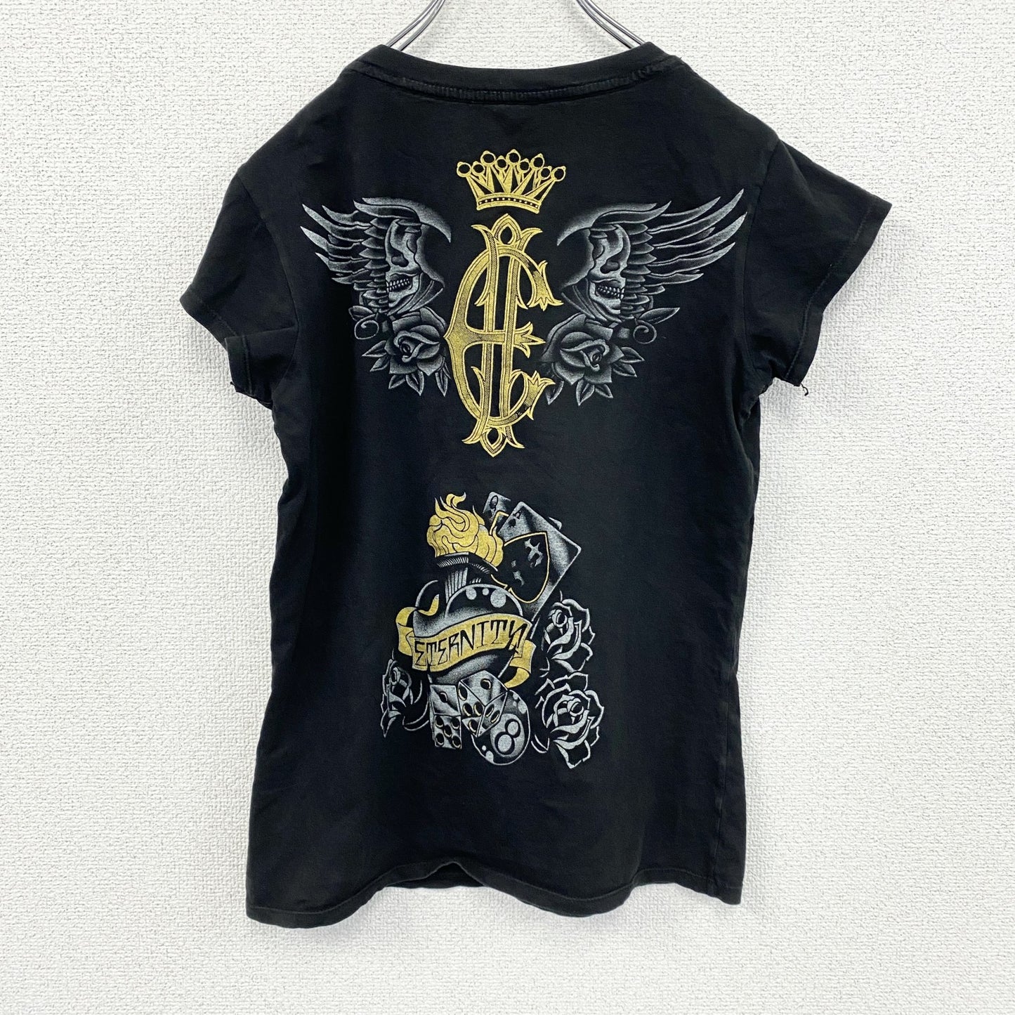 Emperor Eternity　半袖プリントTシャツ　ラメT　ギャルT　ラインストーン　y2k　黒　ブラック