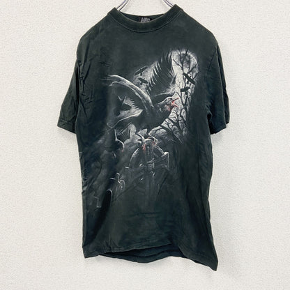 Spiral　半袖プリントTシャツ　鳥　十字架　黒　ブラック　Mサイズ
