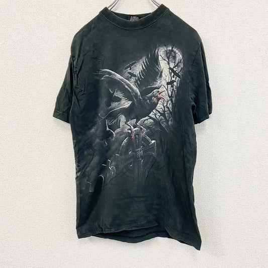 Spiral　半袖プリントTシャツ　鳥　十字架　黒　ブラック　Mサイズ
