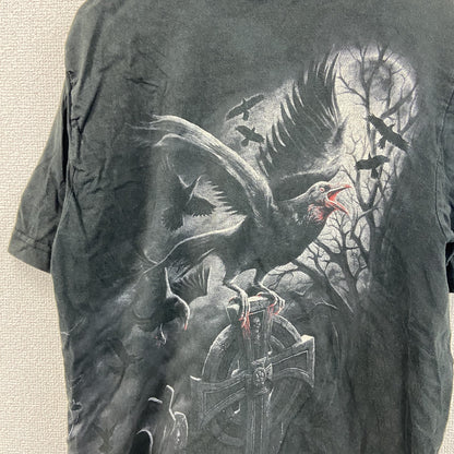 Spiral　半袖プリントTシャツ　鳥　十字架　黒　ブラック　Mサイズ
