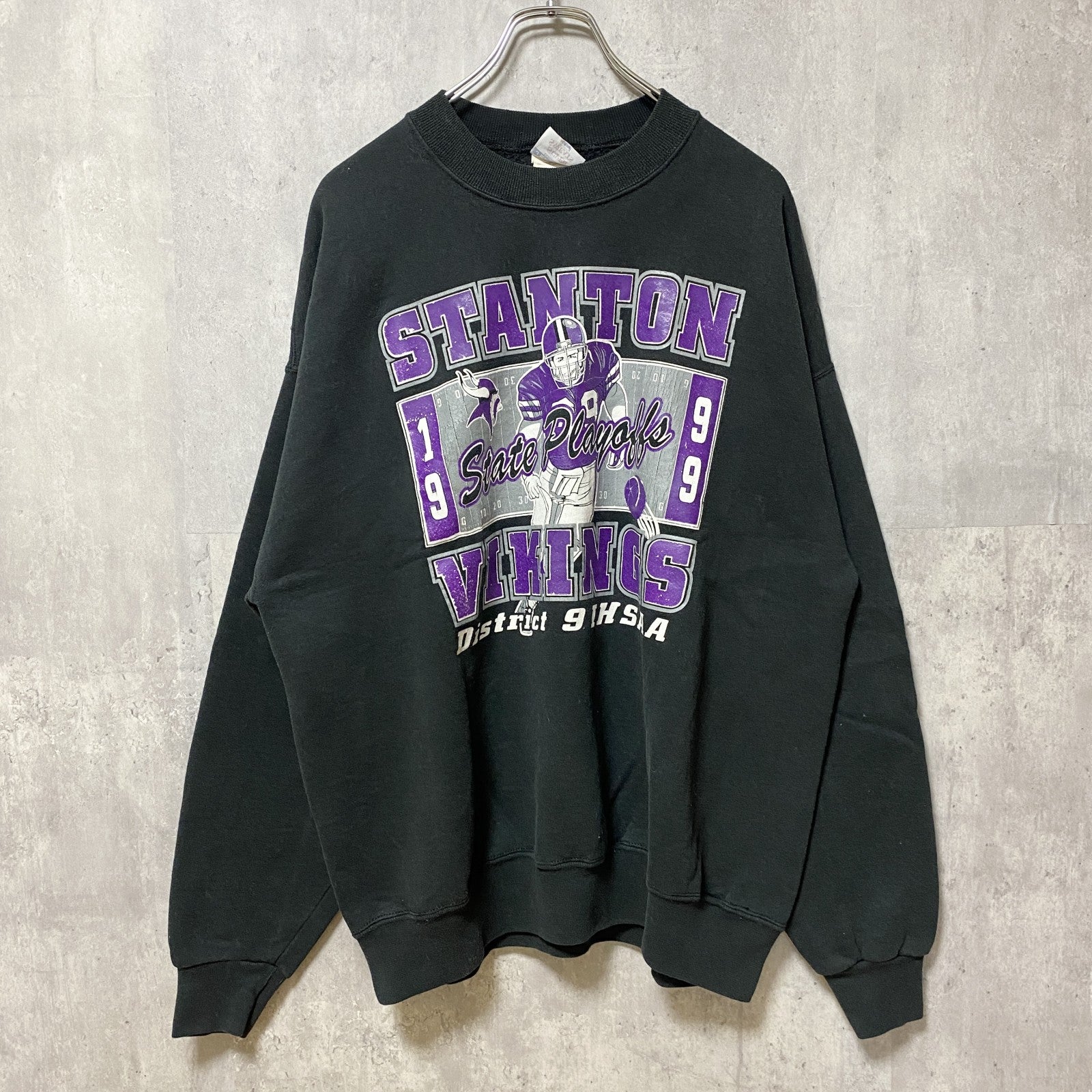 古着 used　90s　JERZEES　ジャージーズ　長袖プリントスウェット　黒　ブラック　フットボール　ヴィンテージ　XLサイズ