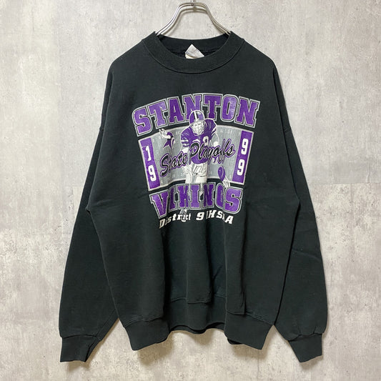 古着 used　90s　JERZEES　ジャージーズ　長袖プリントスウェット　黒　ブラック　フットボール　ヴィンテージ　XLサイズ