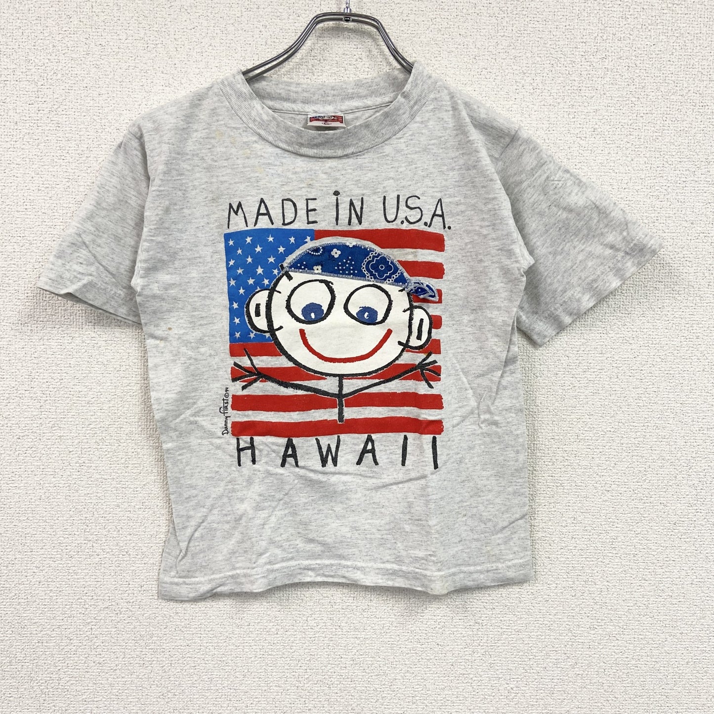 90s　Danny First　ダニーファースト　半袖プリントアーティストTシャツ　アメリカンボーイ　星条旗　霜降りグレー　Lサイズ
