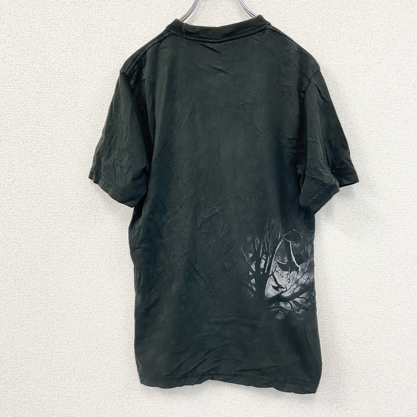 Spiral　半袖プリントTシャツ　鳥　十字架　黒　ブラック　Mサイズ