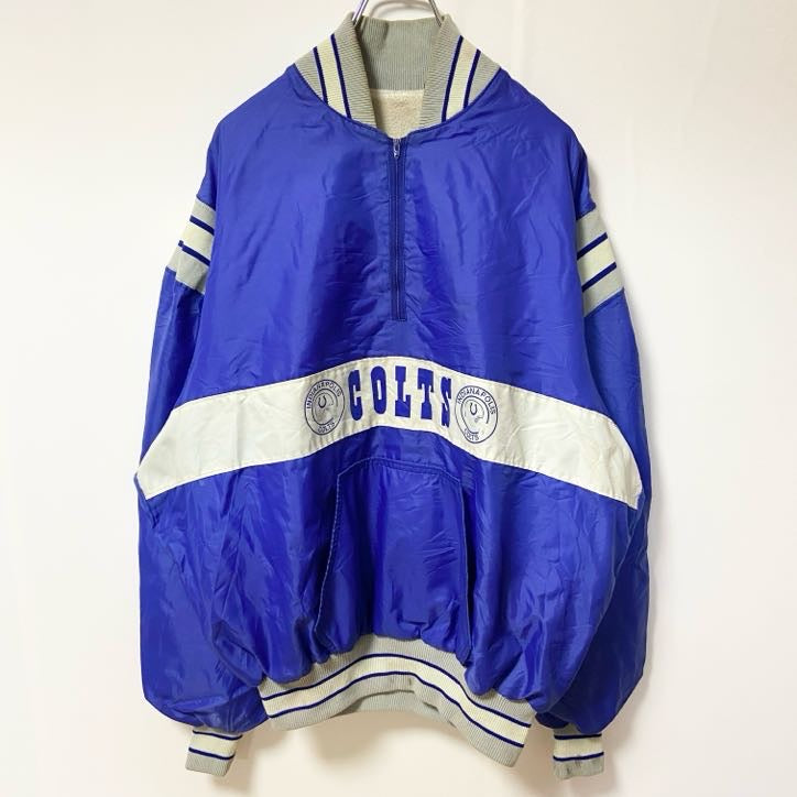 古着 used　DeLONG デロング　USA製　長袖ハーフジップナイロンジャケット　プルオーバー　NFL　COLTS　XLサイズ