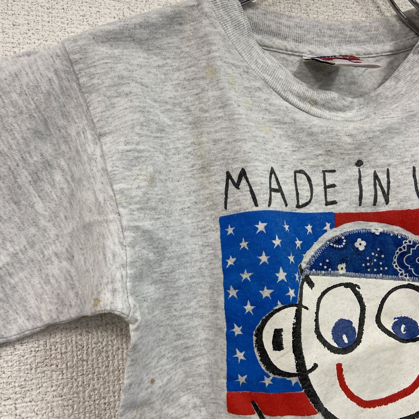 90s　Danny First　ダニーファースト　半袖プリントアーティストTシャツ　アメリカンボーイ　星条旗　霜降りグレー　Lサイズ