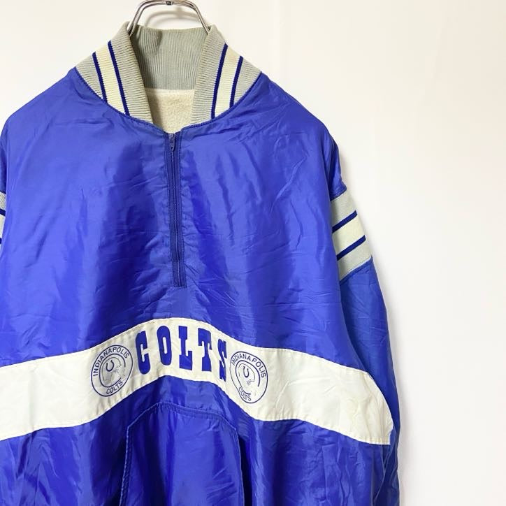 古着 used　DeLONG デロング　USA製　長袖ハーフジップナイロンジャケット　プルオーバー　NFL　COLTS　XLサイズ