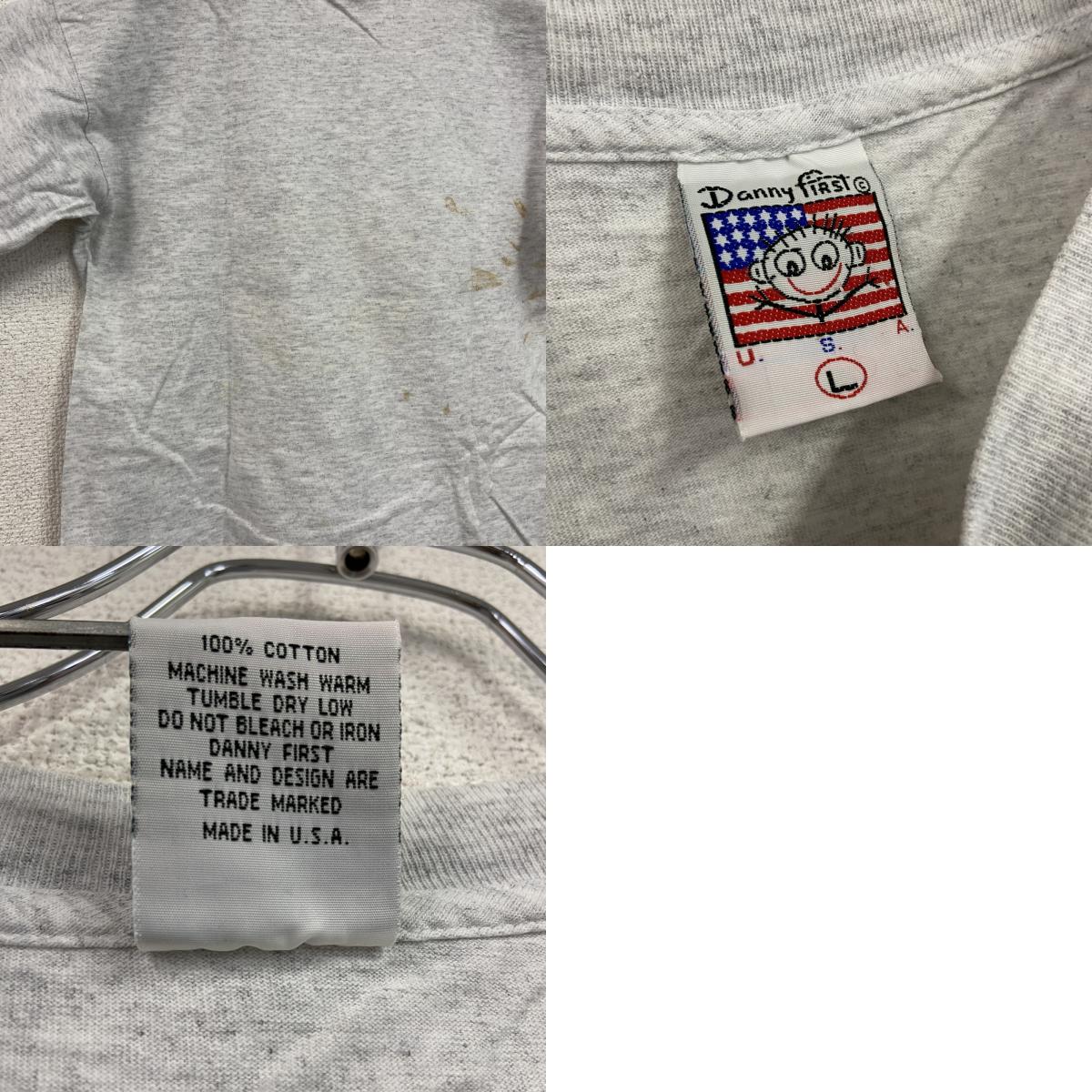 90s　Danny First　ダニーファースト　半袖プリントアーティストTシャツ　アメリカンボーイ　星条旗　霜降りグレー　Lサイズ