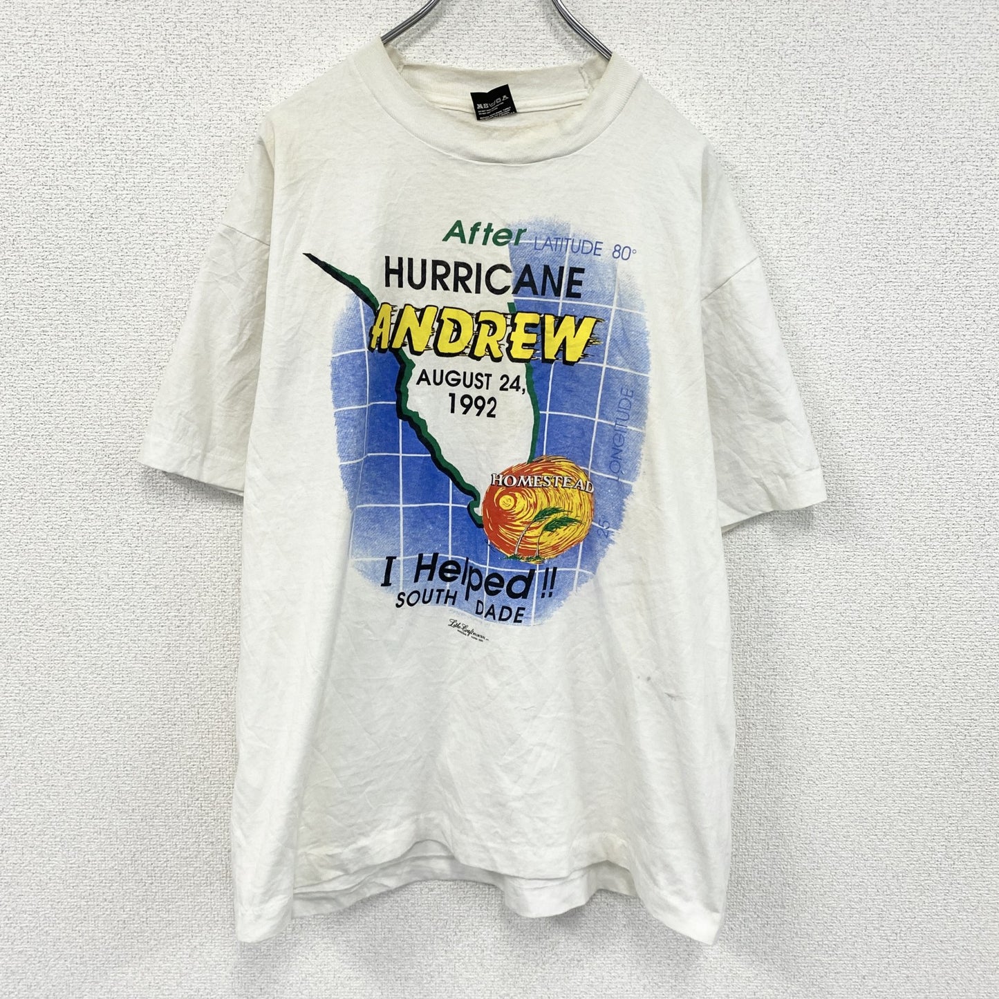 90s　SCREEN STARS BEST　ハリケーンアンドリュー　半袖プリントTシャツ　ホワイト　XLサイズ